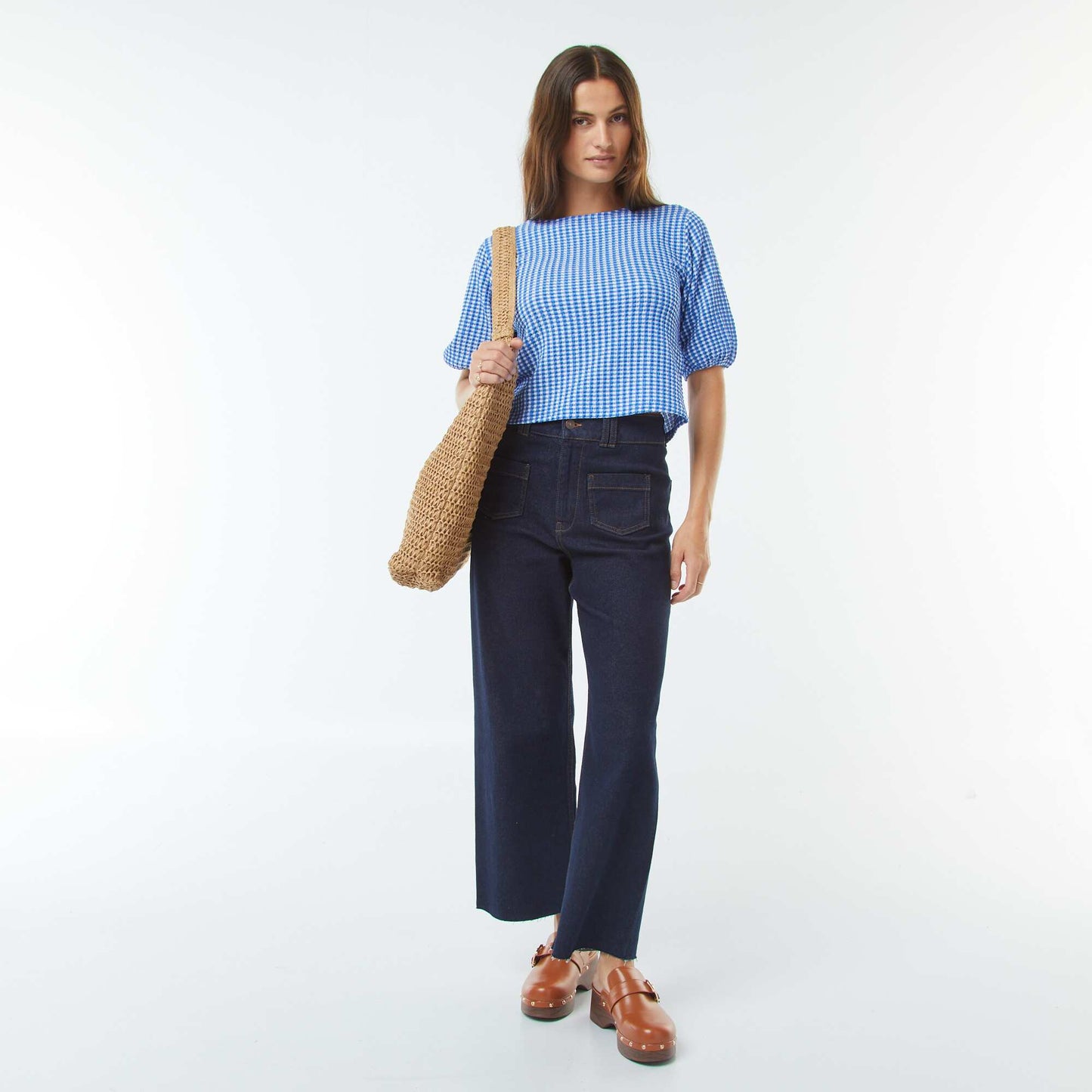 Blouse avec liens à nouer BLEU VICHY