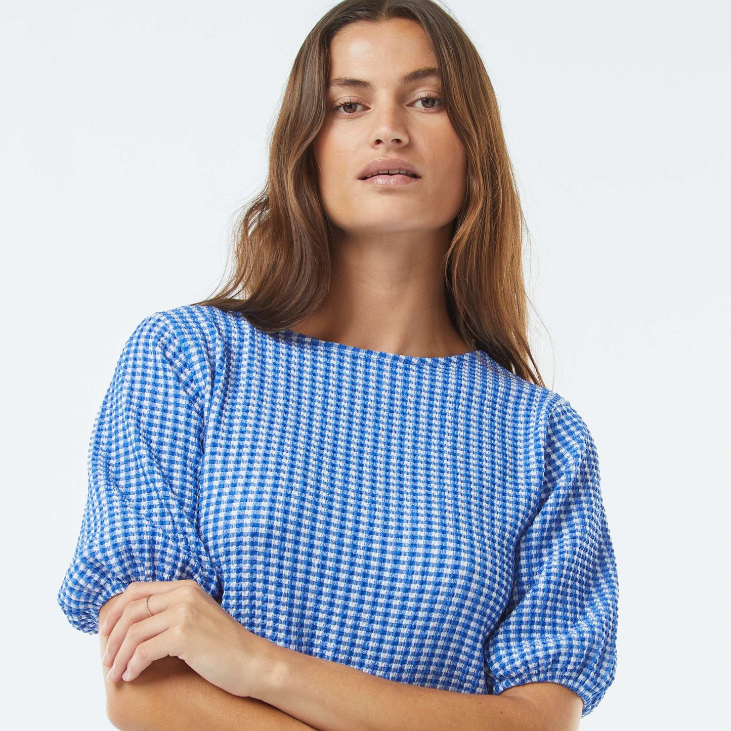 Blouse avec liens à nouer BLEU VICHY