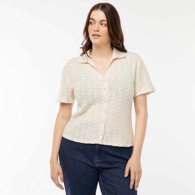 Tee-shirt style gilet en maille crochet BEIGE