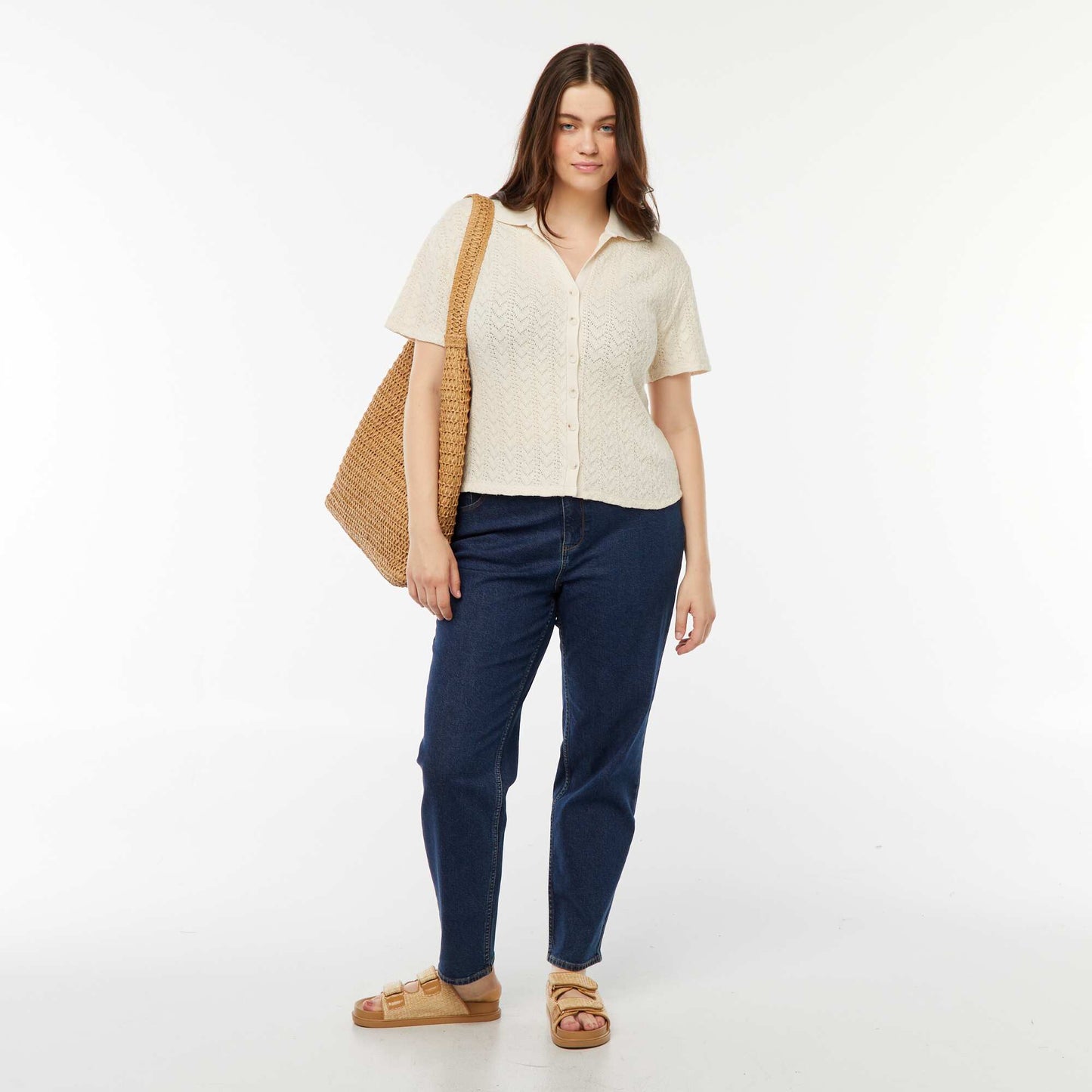 Tee-shirt style gilet en maille crochet BEIGE