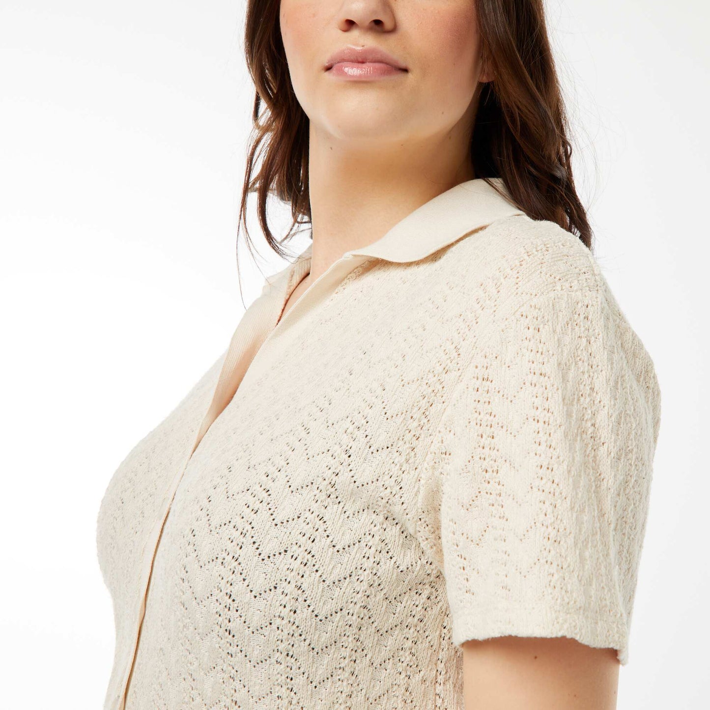 Tee-shirt style gilet en maille crochet BEIGE