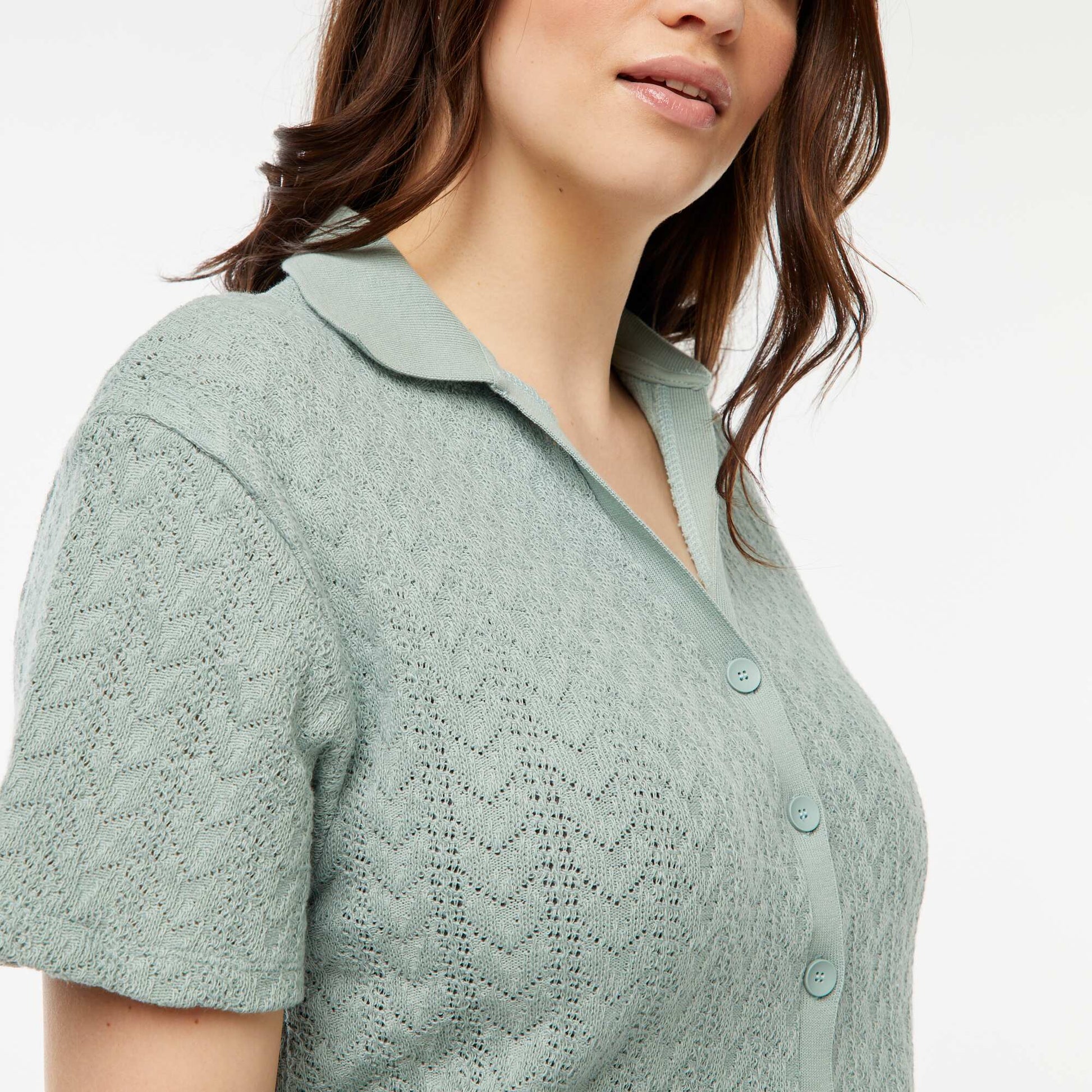 Tee-shirt style gilet en maille crochet BLEU