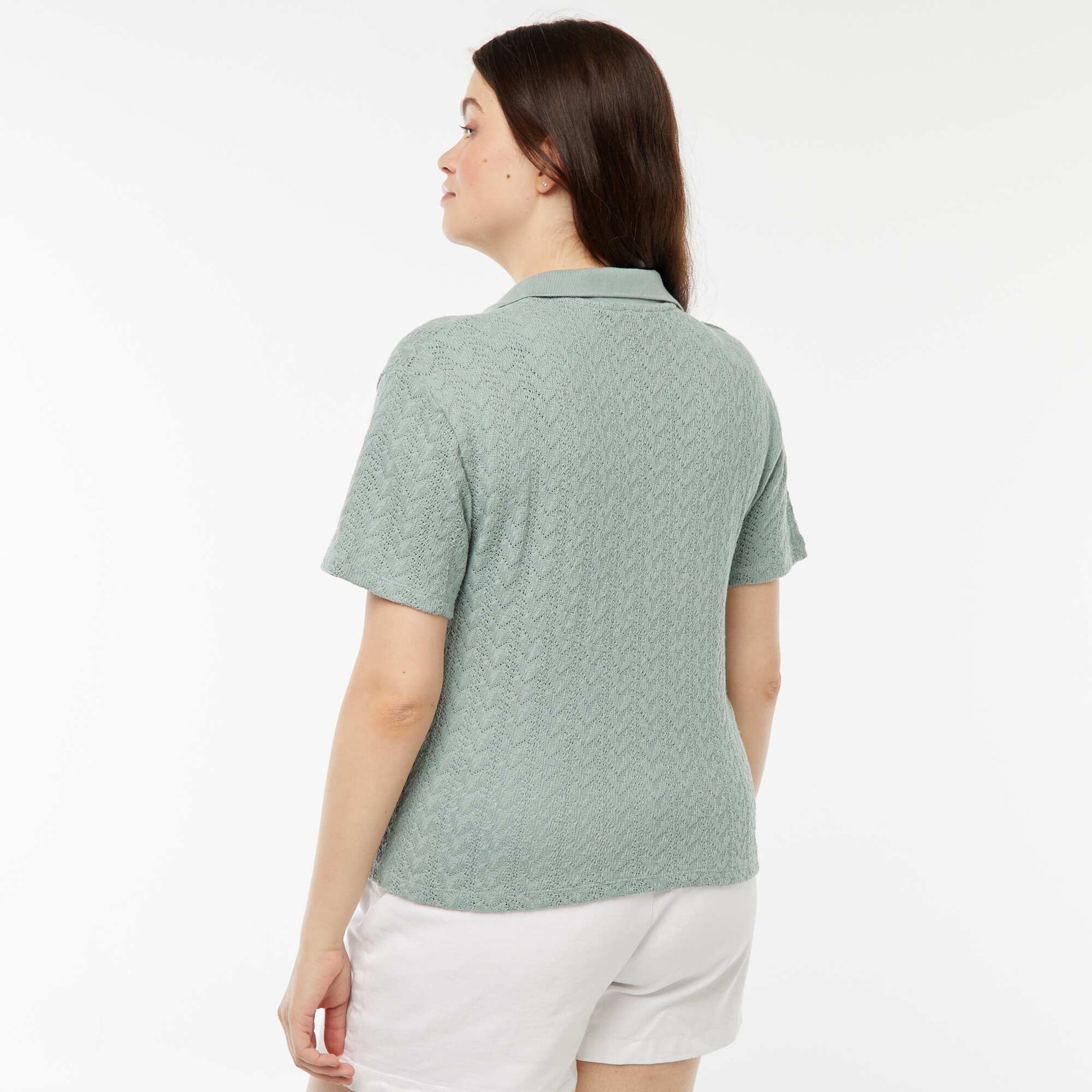 Tee-shirt style gilet en maille crochet BLEU