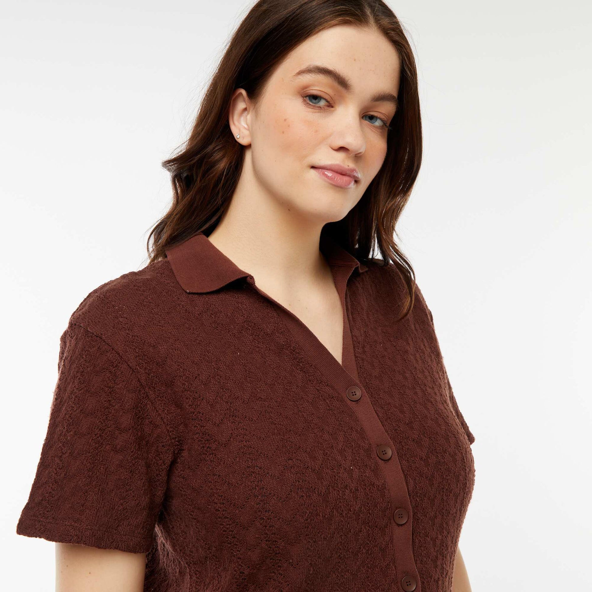 Tee-shirt style gilet en maille crochet MARRON