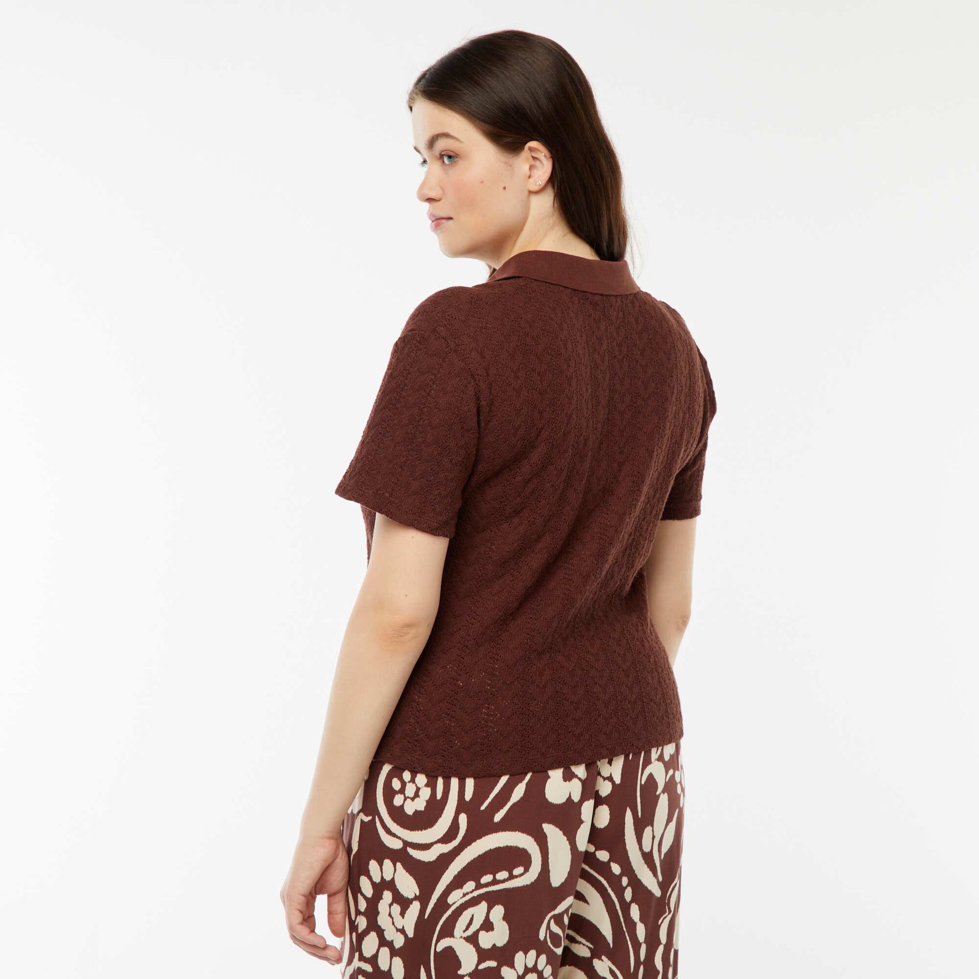 Tee-shirt style gilet en maille crochet MARRON