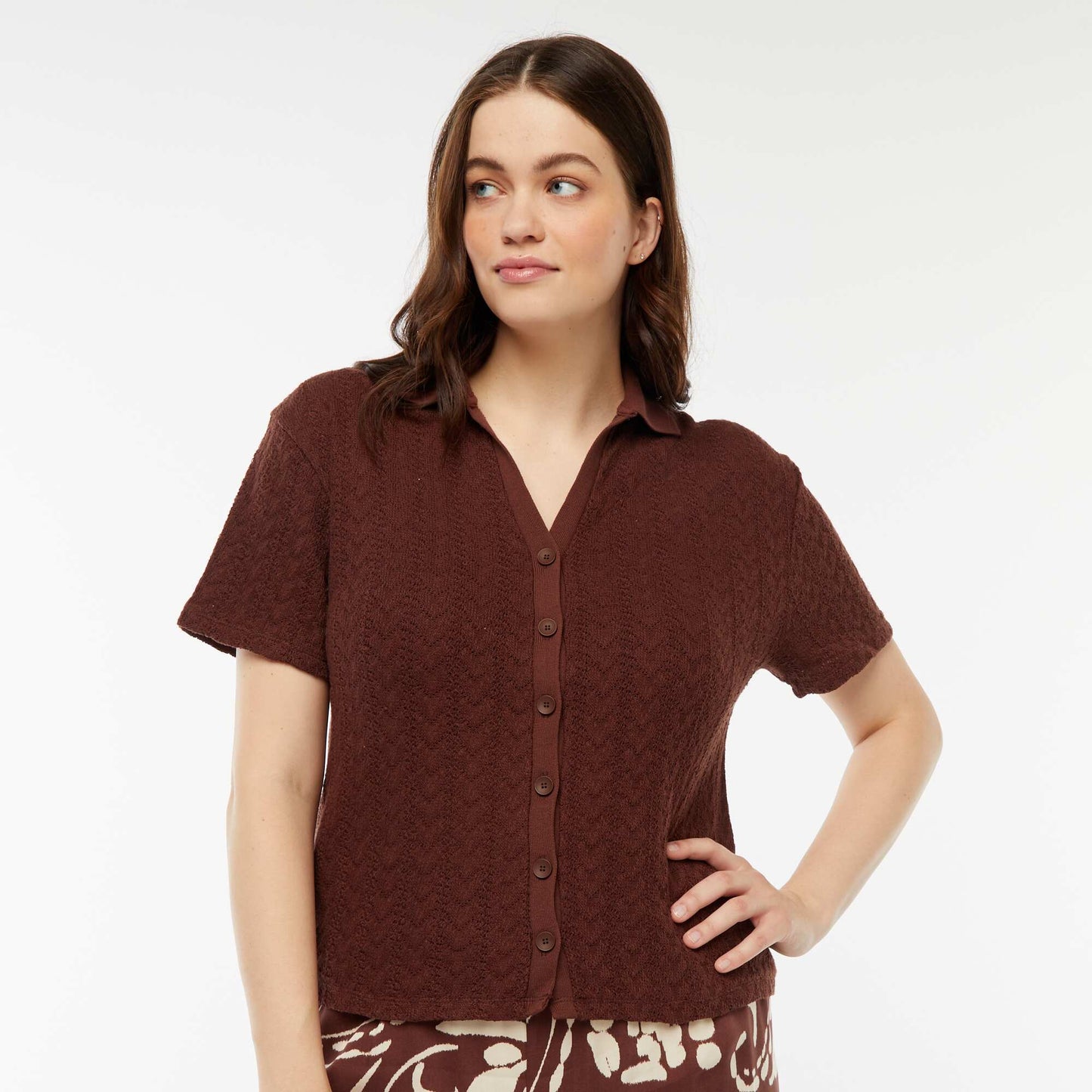 Tee-shirt style gilet en maille crochet MARRON