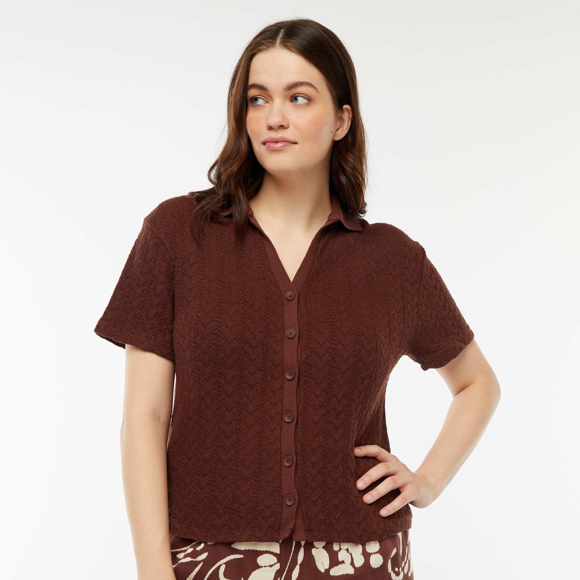 Tee-shirt style gilet en maille crochet MARRON