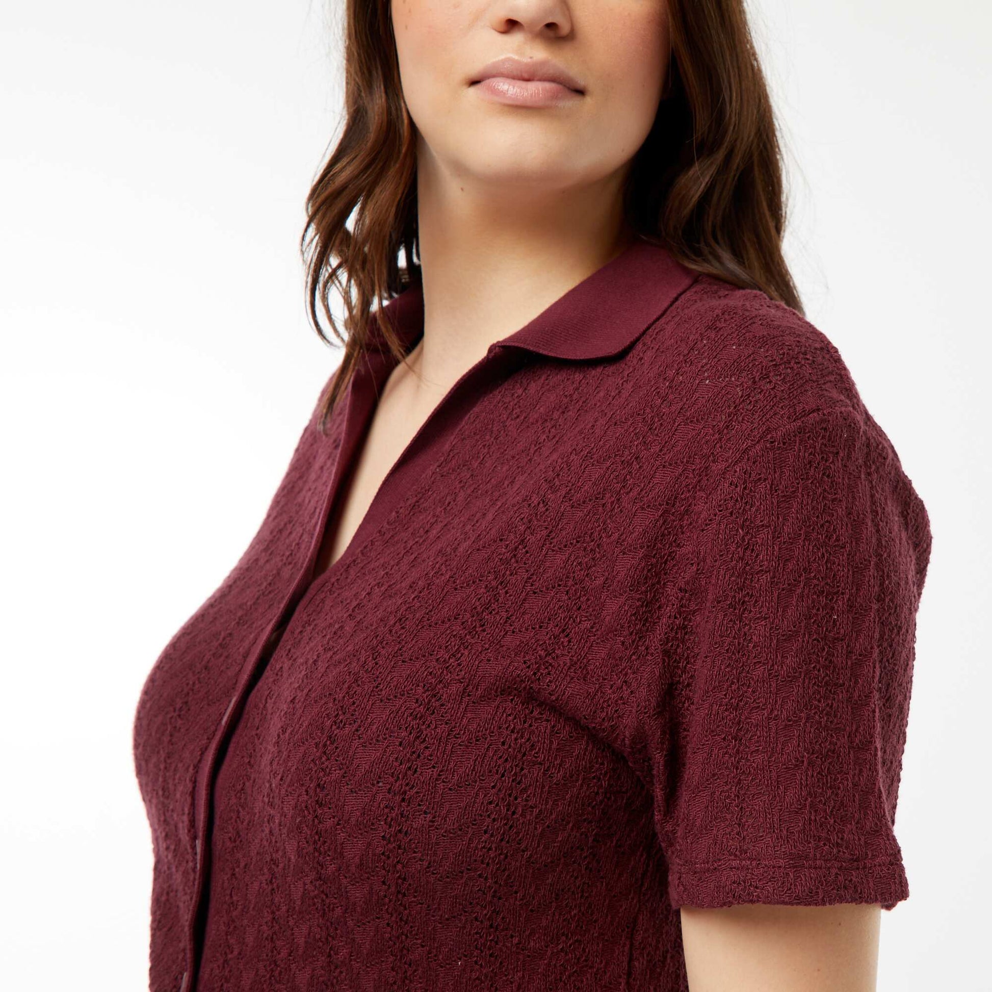 Tee-shirt style gilet en maille crochet ROUGE