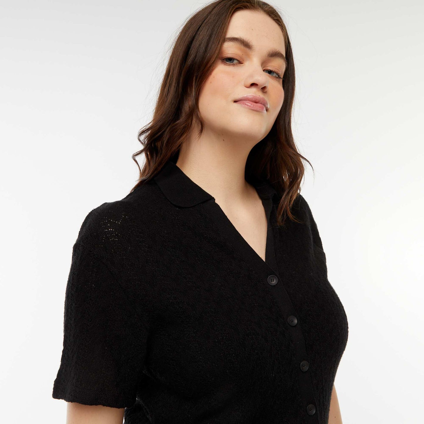 Tee-shirt style gilet en maille crochet NOIR