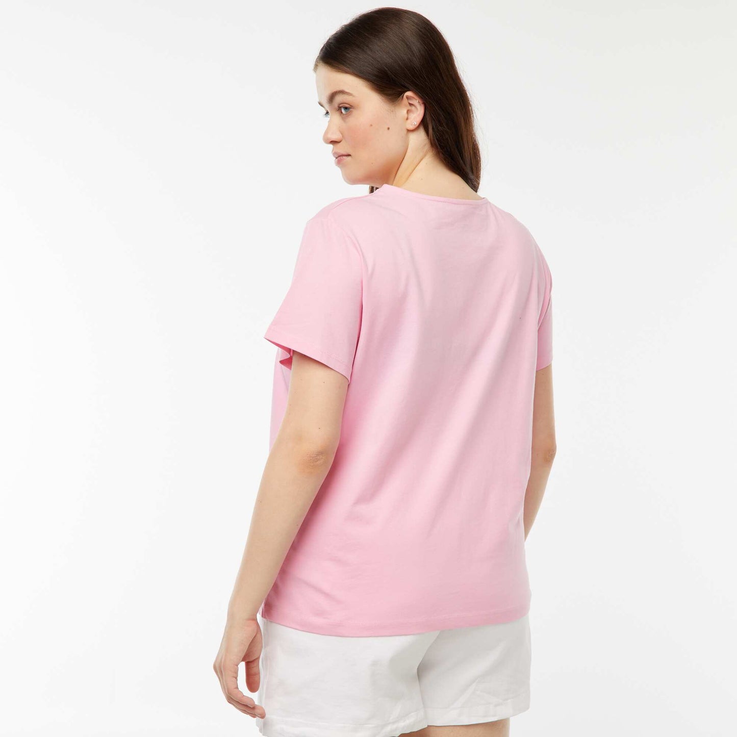 T-shirt uni avec fente ajourée avec effet twxité ROSE