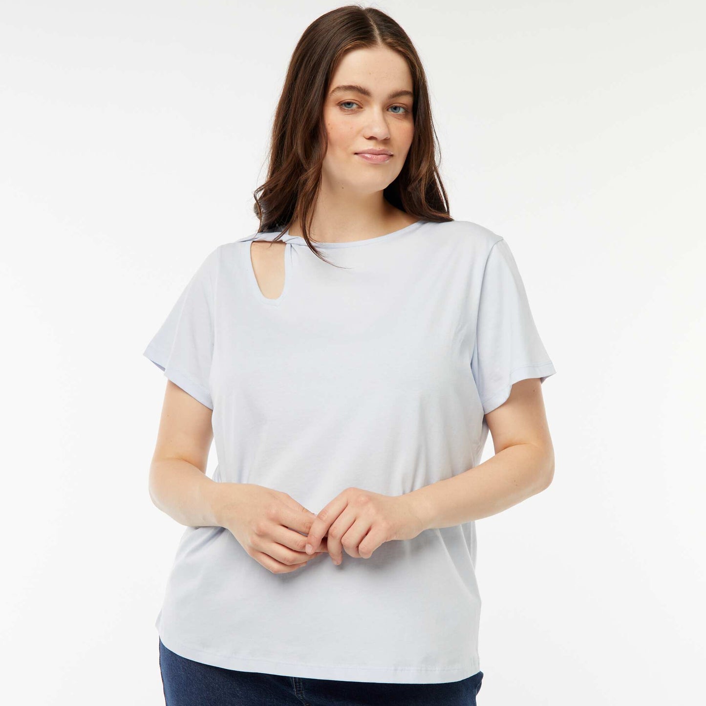 T-shirt uni avec fente ajourée avec effet twxité BLEU