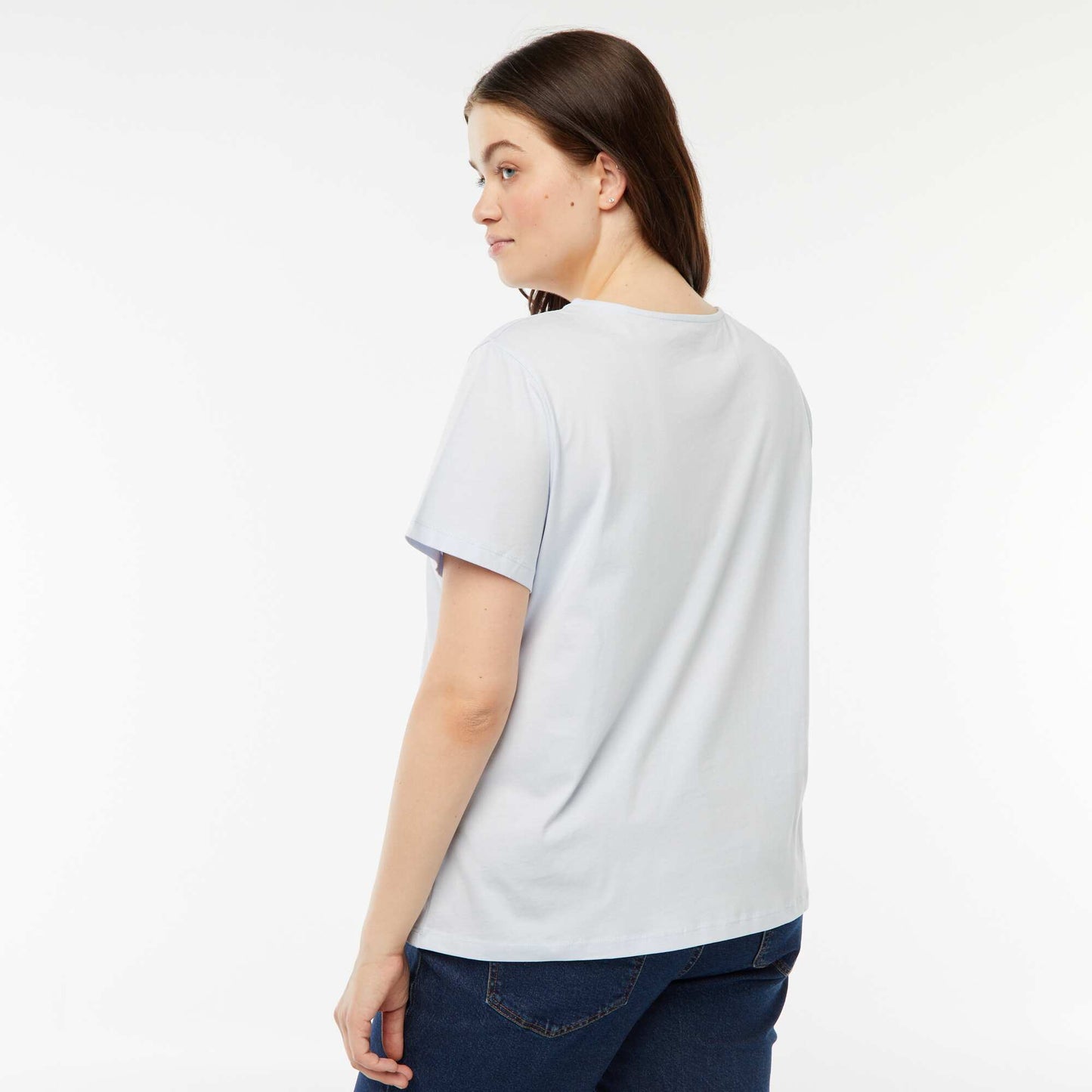T-shirt uni avec fente ajourée avec effet twxité BLEU