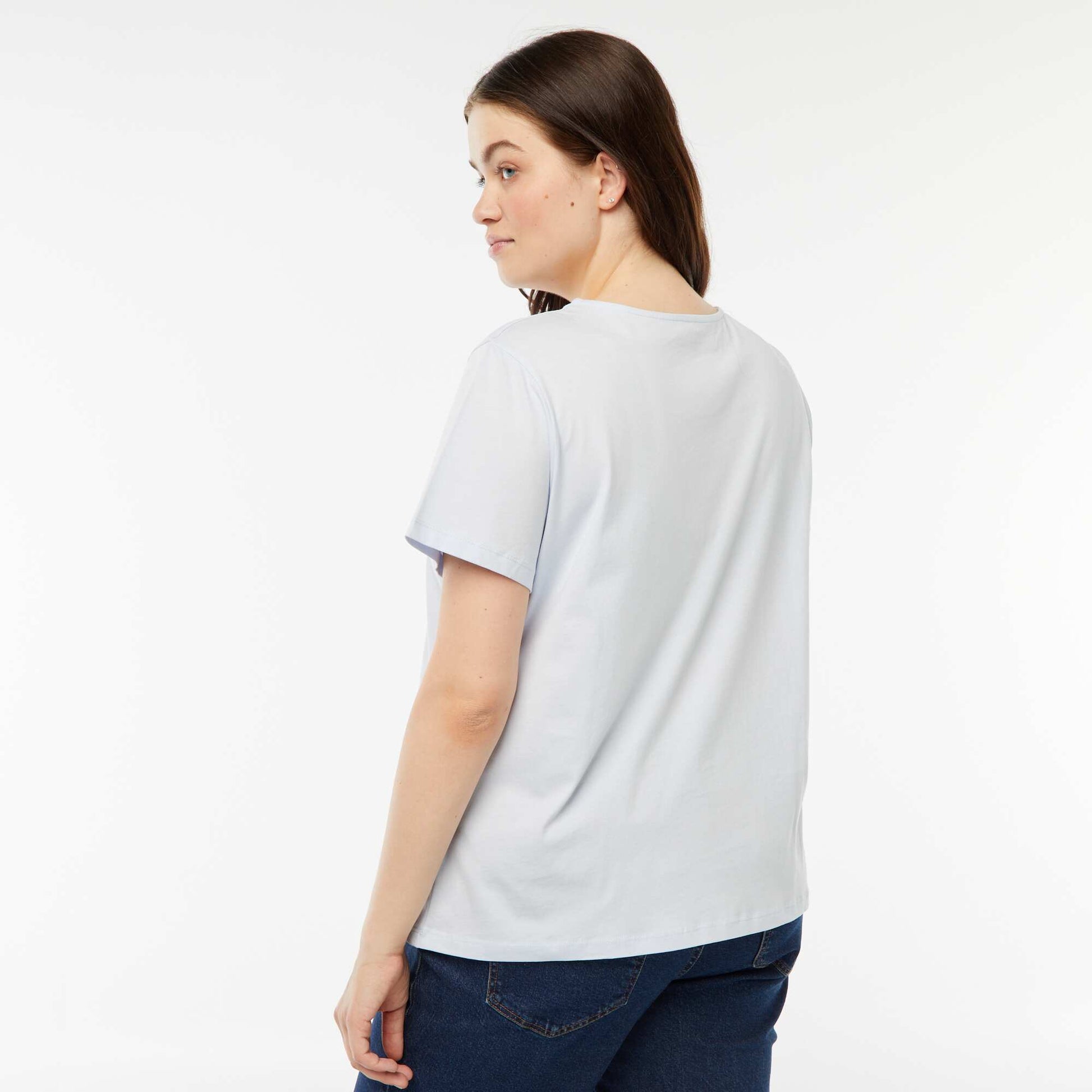 T-shirt uni avec fente ajourée avec effet twxité BLEU