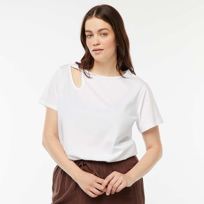 T-shirt uni avec fente ajourée avec effet twxité BLANC
