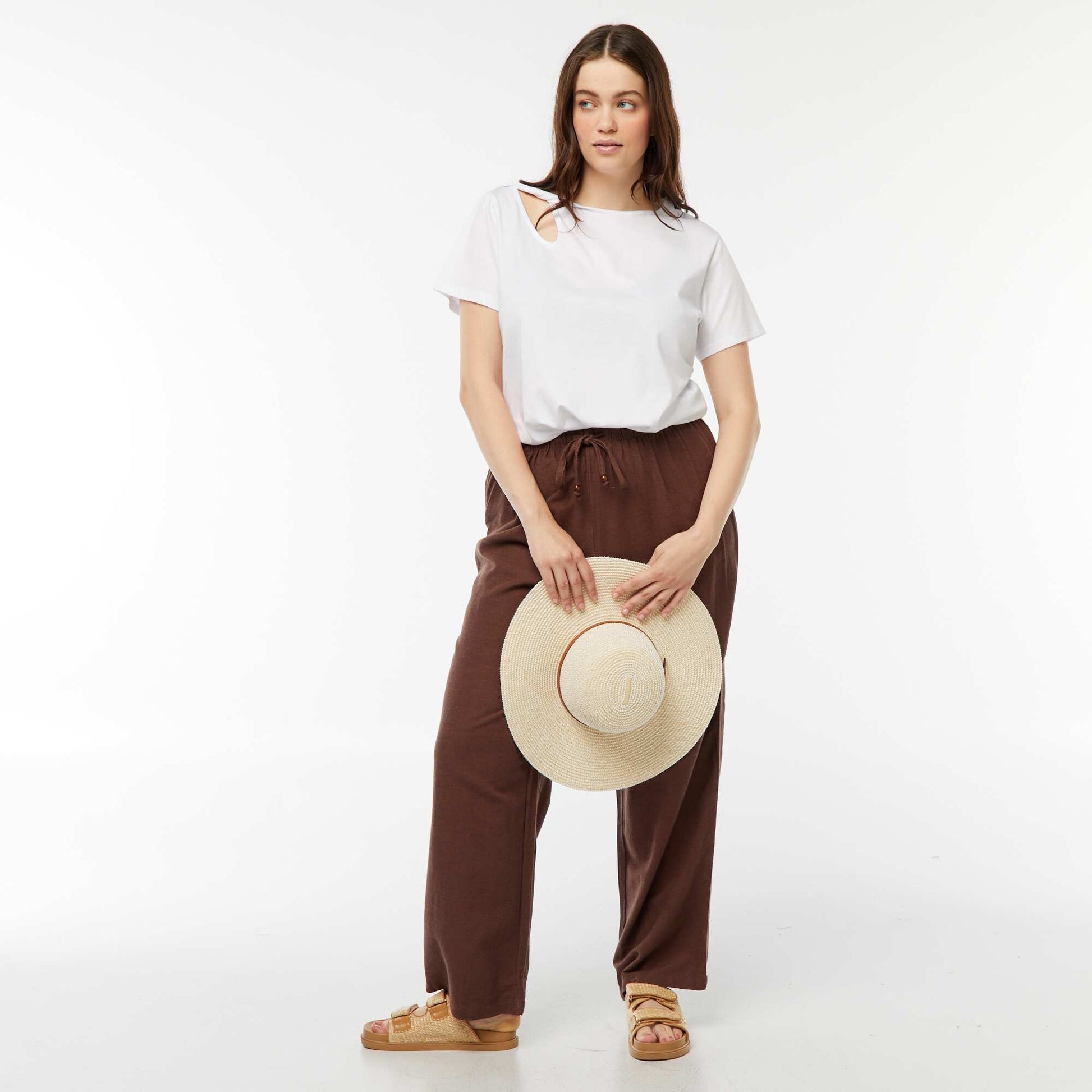 T-shirt uni avec fente ajourée avec effet twxité BLANC