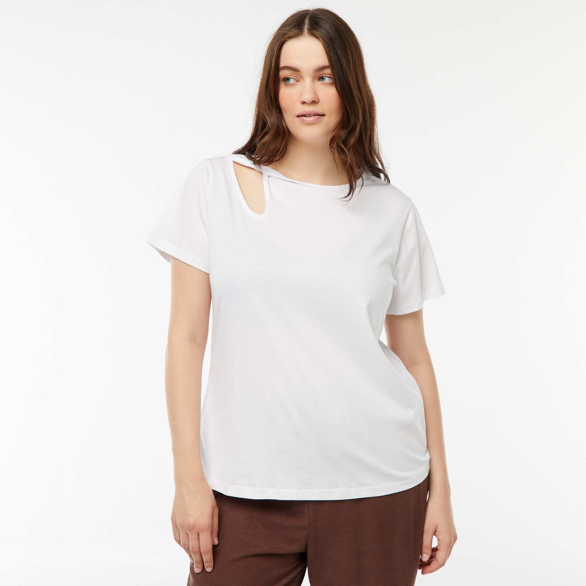 T-shirt uni avec fente ajourée avec effet twxité BLANC