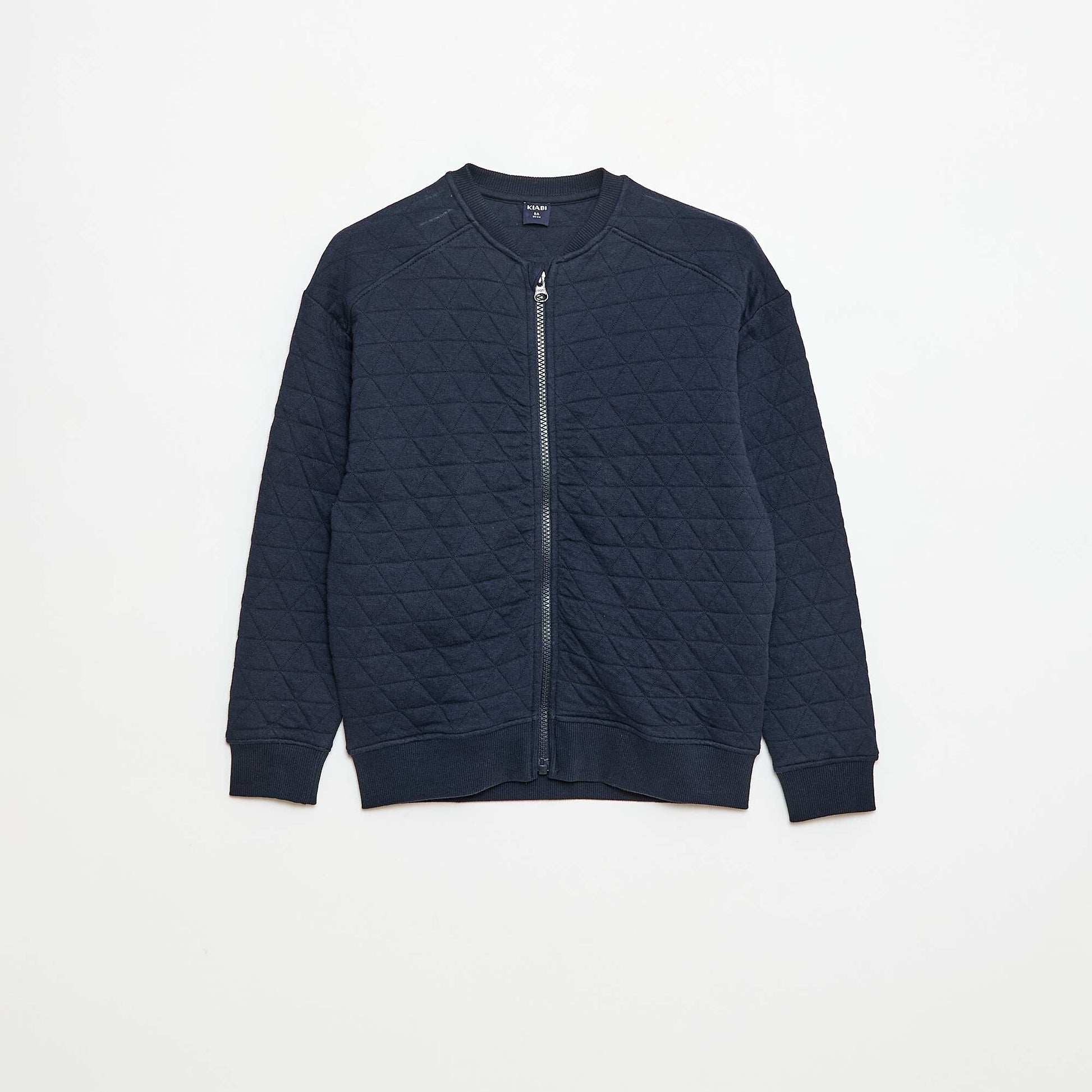 Sweat zippé quilté en coton uni BLEU