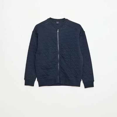 Sweat zippé quilté en coton uni BLEU