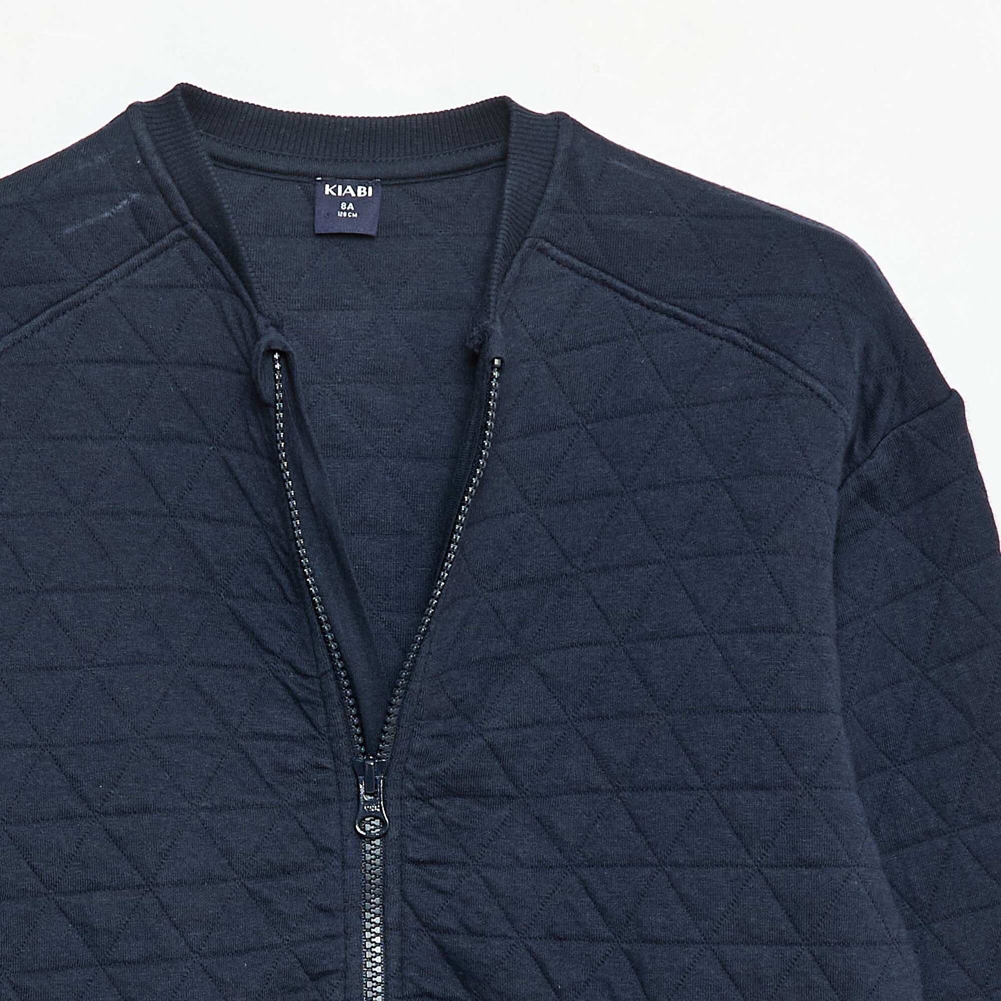 Sweat zippé quilté en coton uni BLEU
