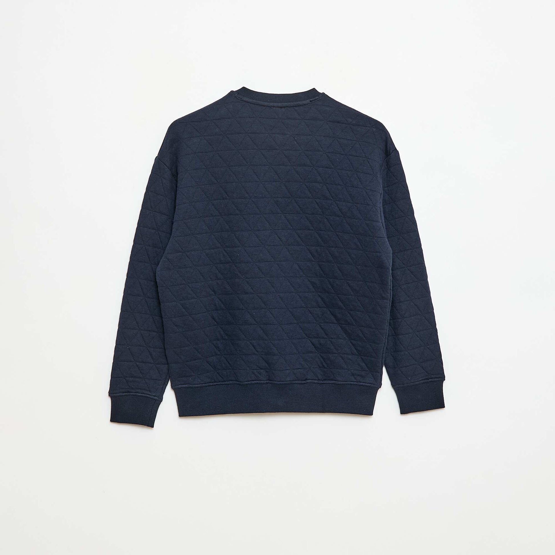 Sweat zippé quilté en coton uni BLEU
