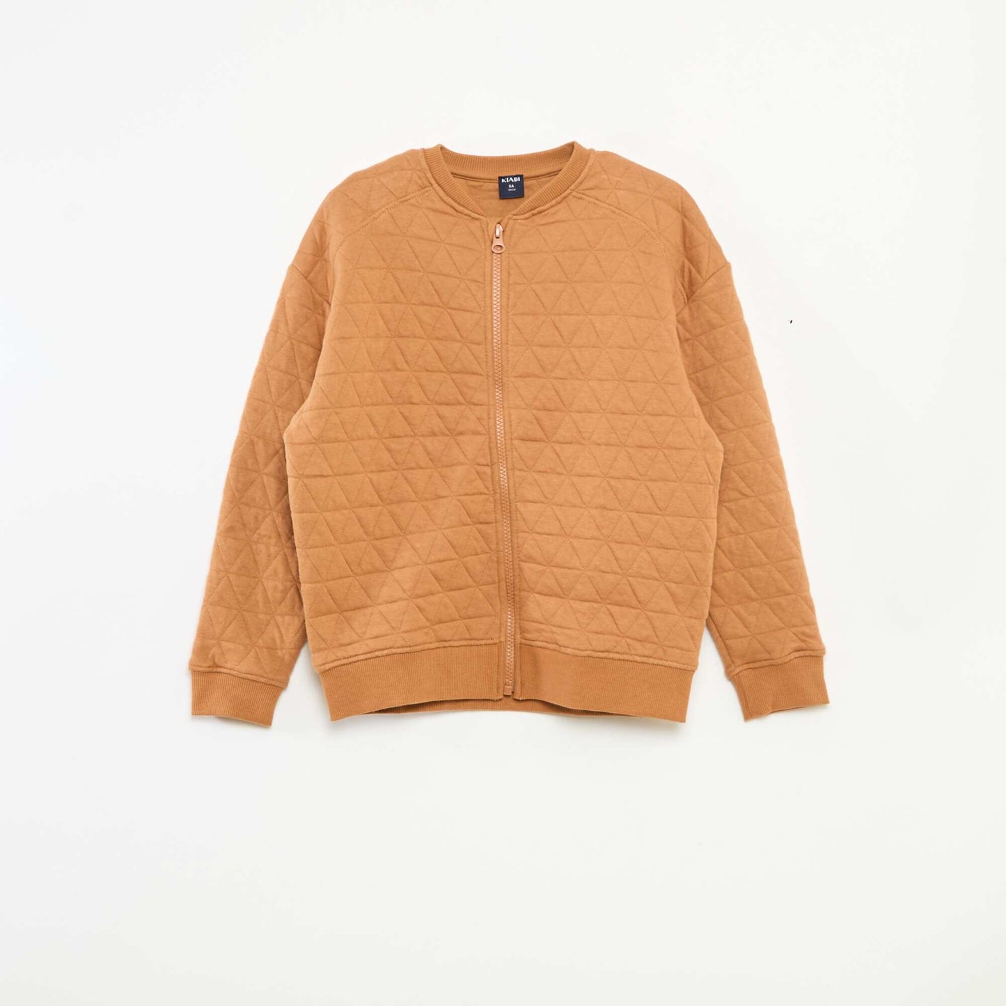 Sweat zippé quilté en coton uni MARRON