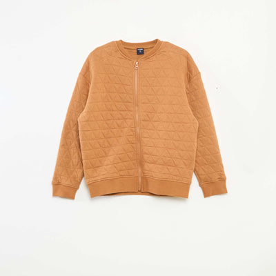 Sweat zippé quilté en coton uni MARRON