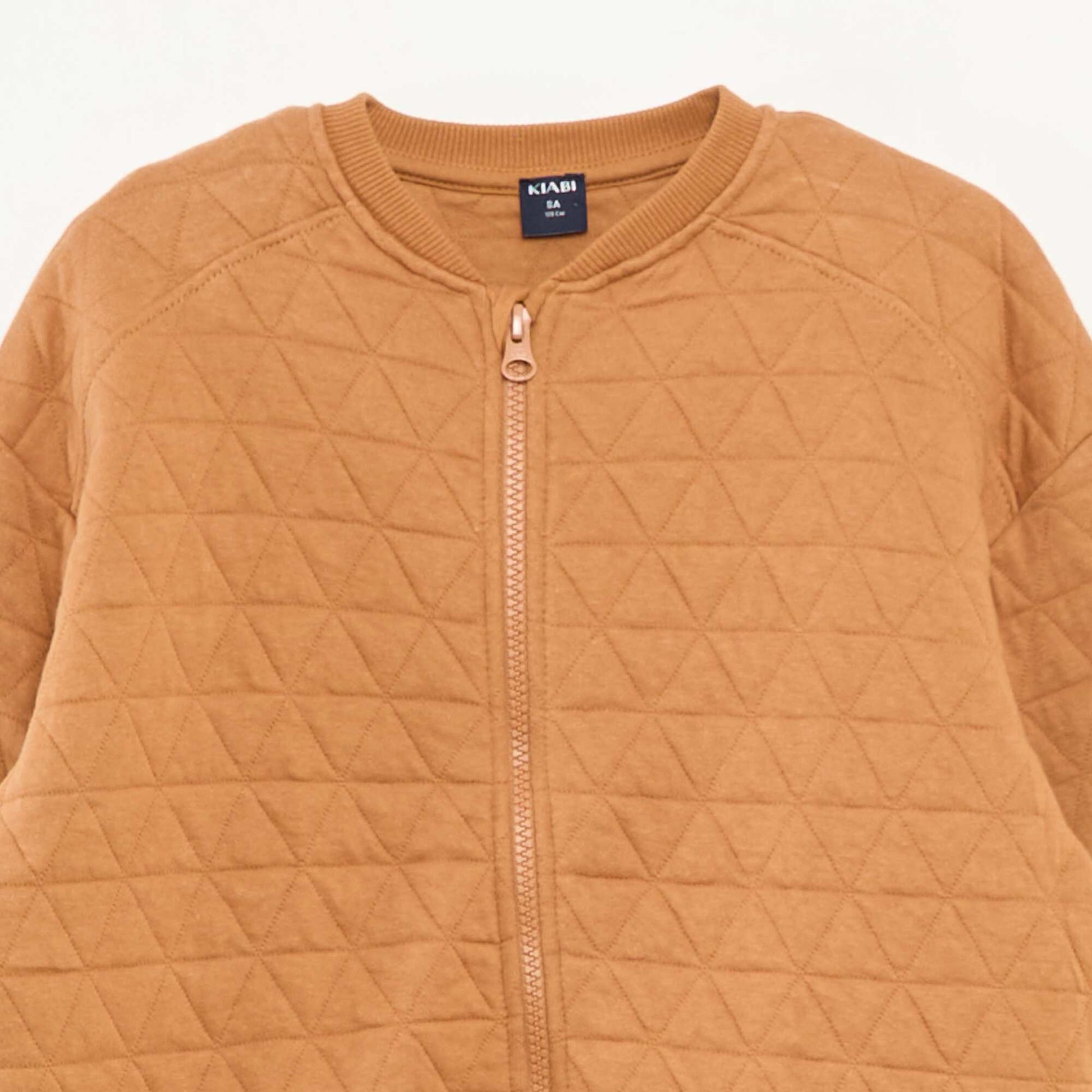 Sweat zippé quilté en coton uni MARRON