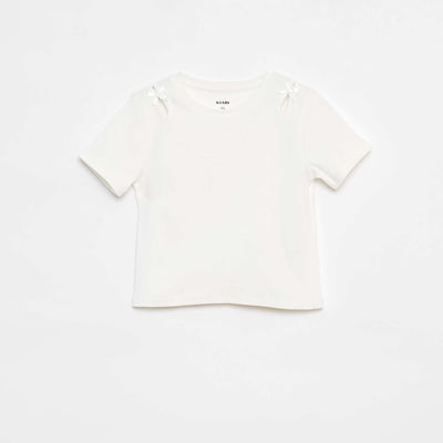 T-shirt à manches courtes avec nœuds décoratifs BLANC