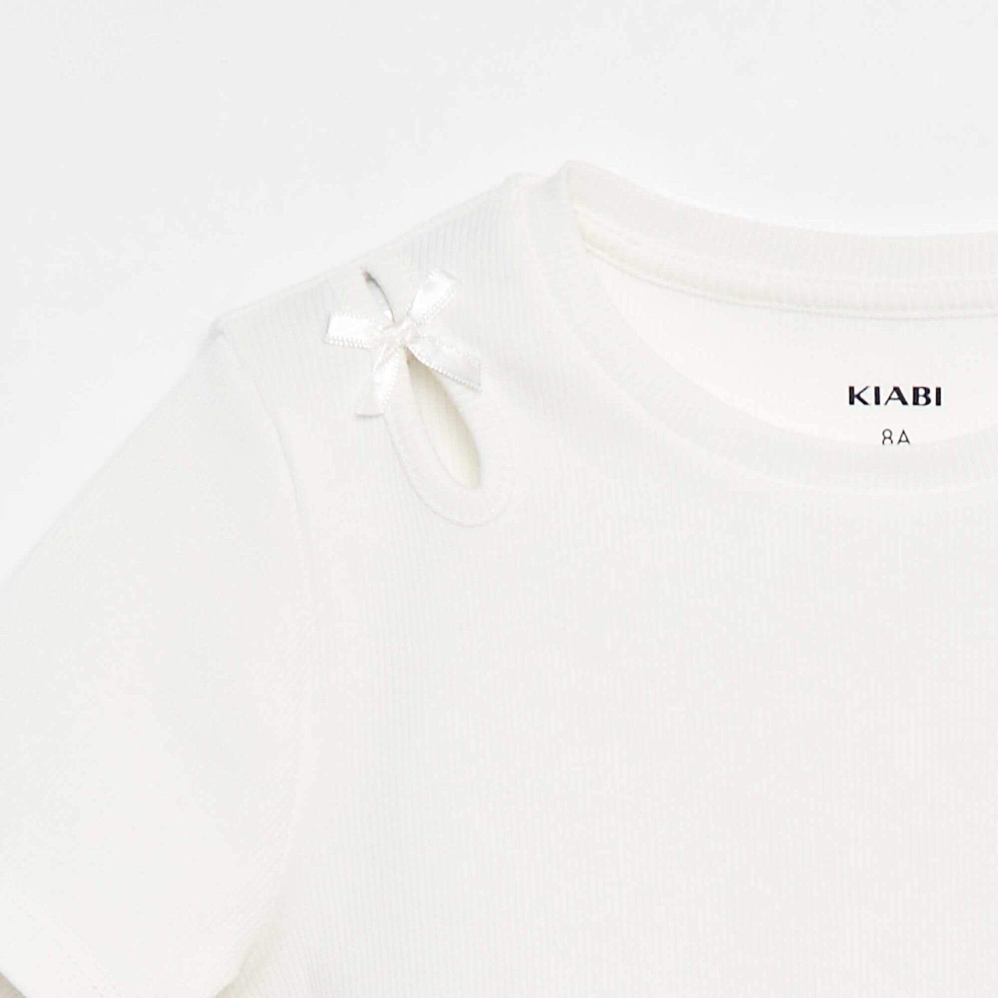 T-shirt à manches courtes avec nœuds décoratifs BLANC