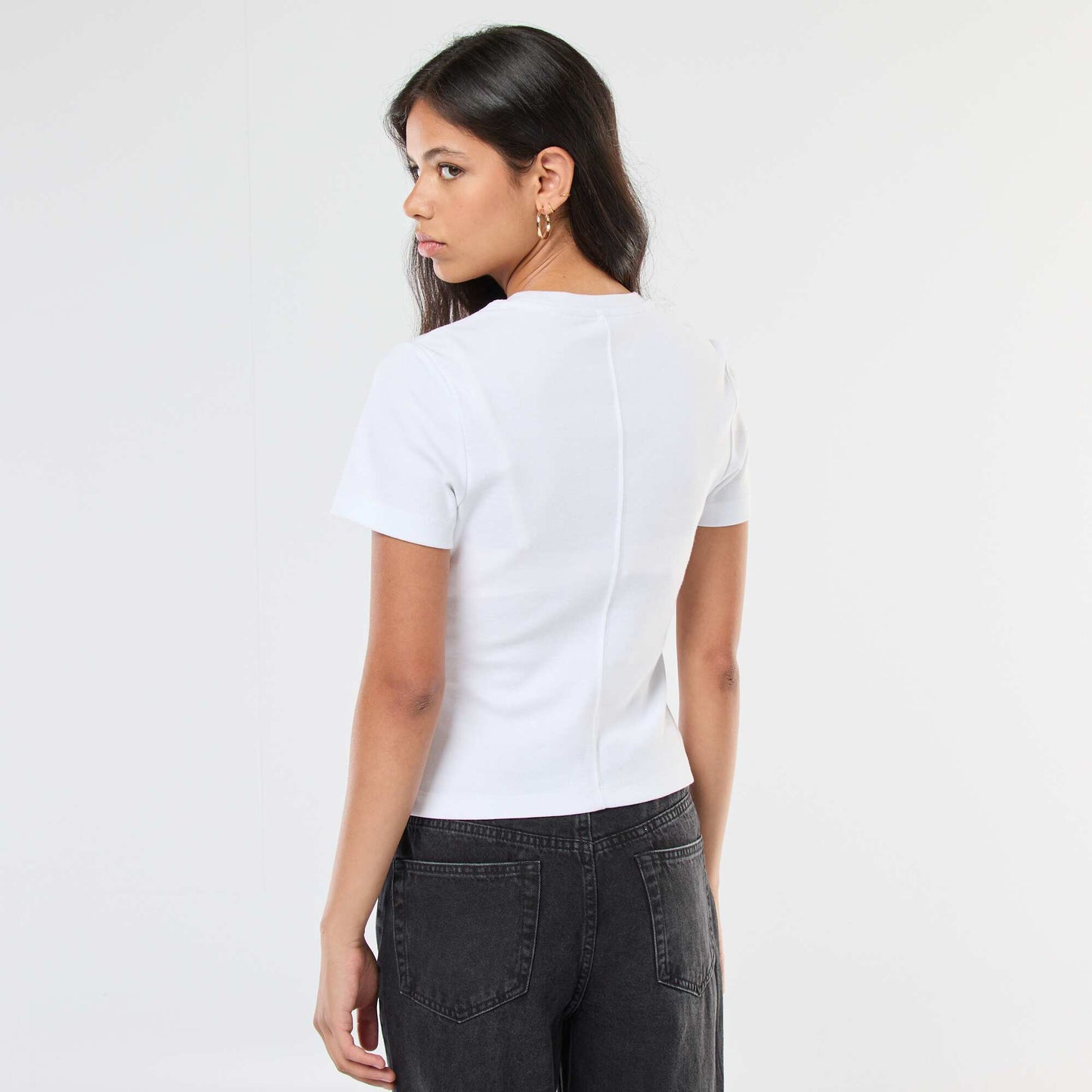 T-shirt uni en maille finement côtelé BLANC