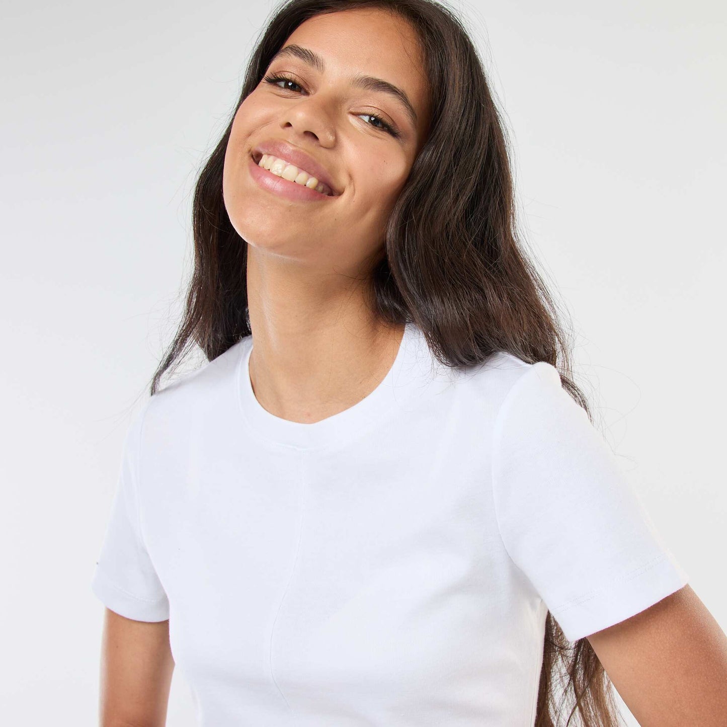 T-shirt uni en maille finement côtelé BLANC