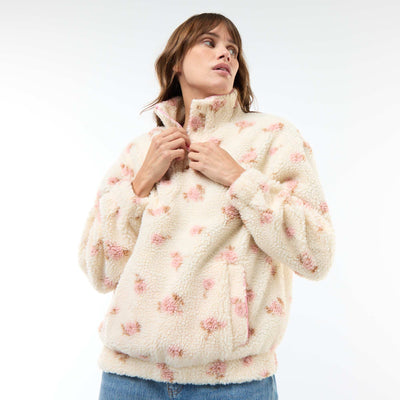 Sweat en maille bouclette imprimé BLANC/ROSE