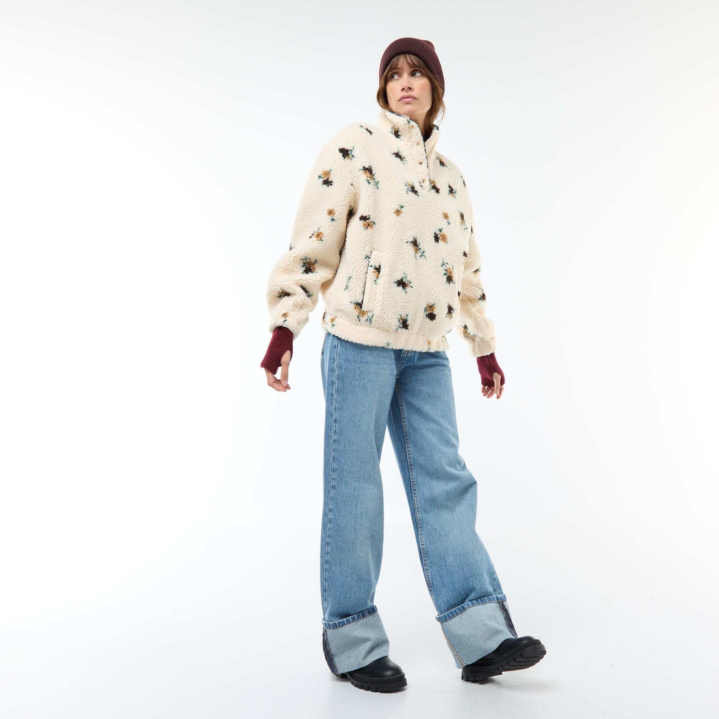 Sweat en maille bouclette imprimé BLANC/VERT