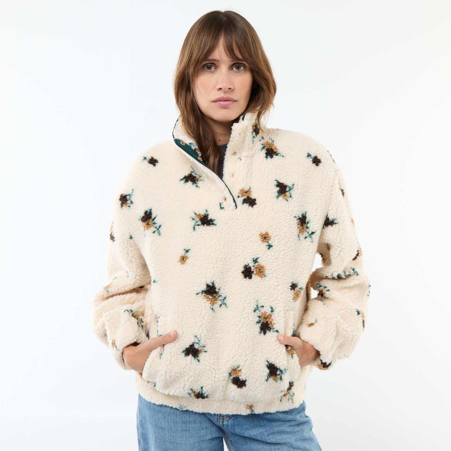 Sweat en maille bouclette imprimé BLANC/VERT