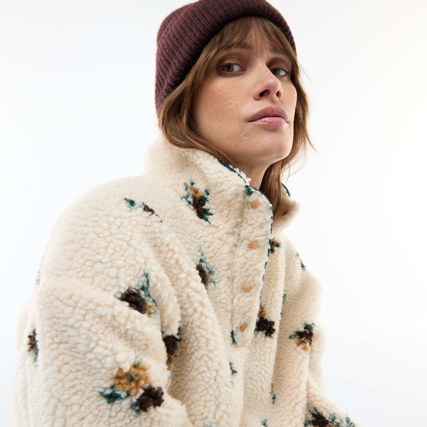 Sweat en maille bouclette imprimé BLANC/VERT
