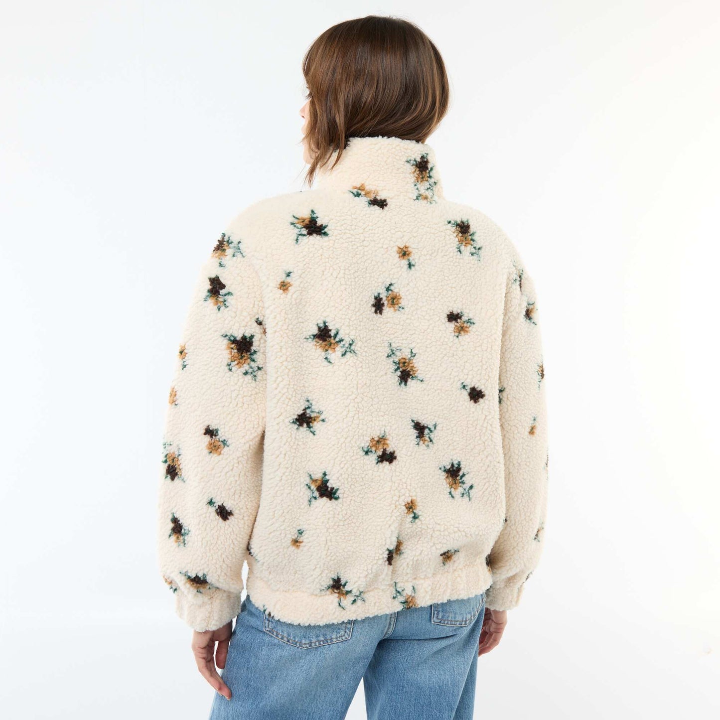 Sweat en maille bouclette imprimé BLANC/VERT