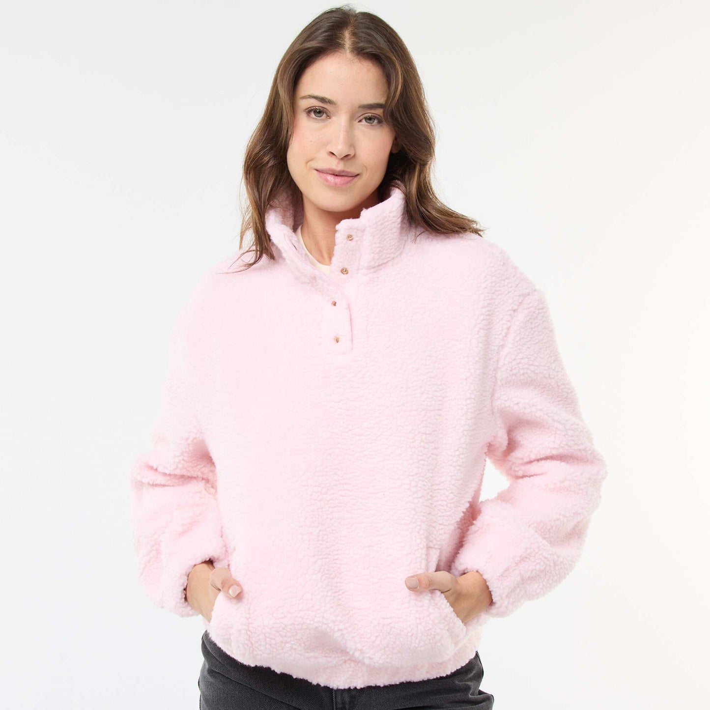 Sweat en maille bouclette imprimé ROSE