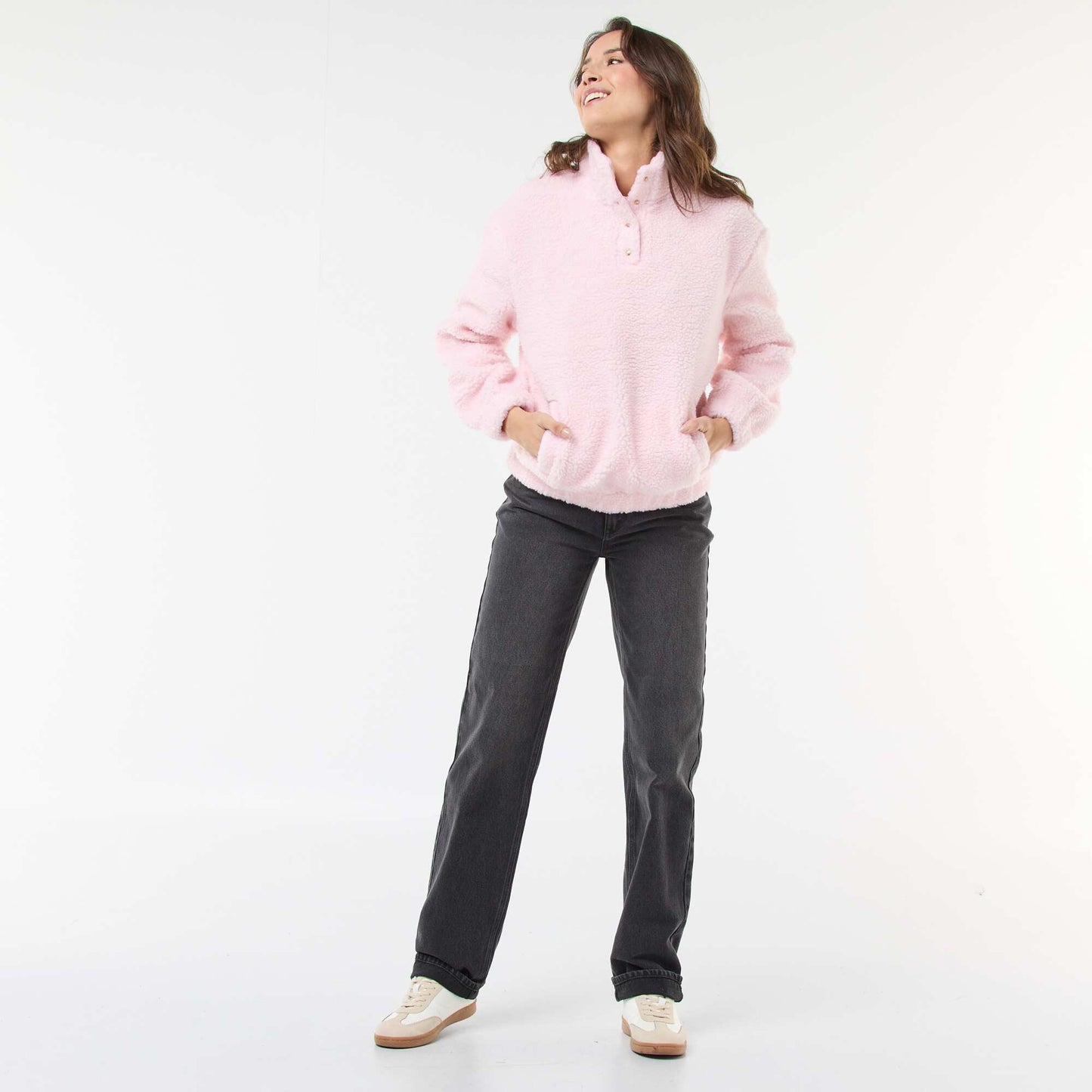 Sweat en maille bouclette imprimé ROSE