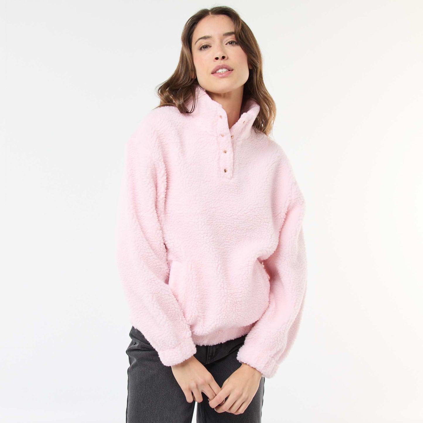 Sweat en maille bouclette imprimé ROSE