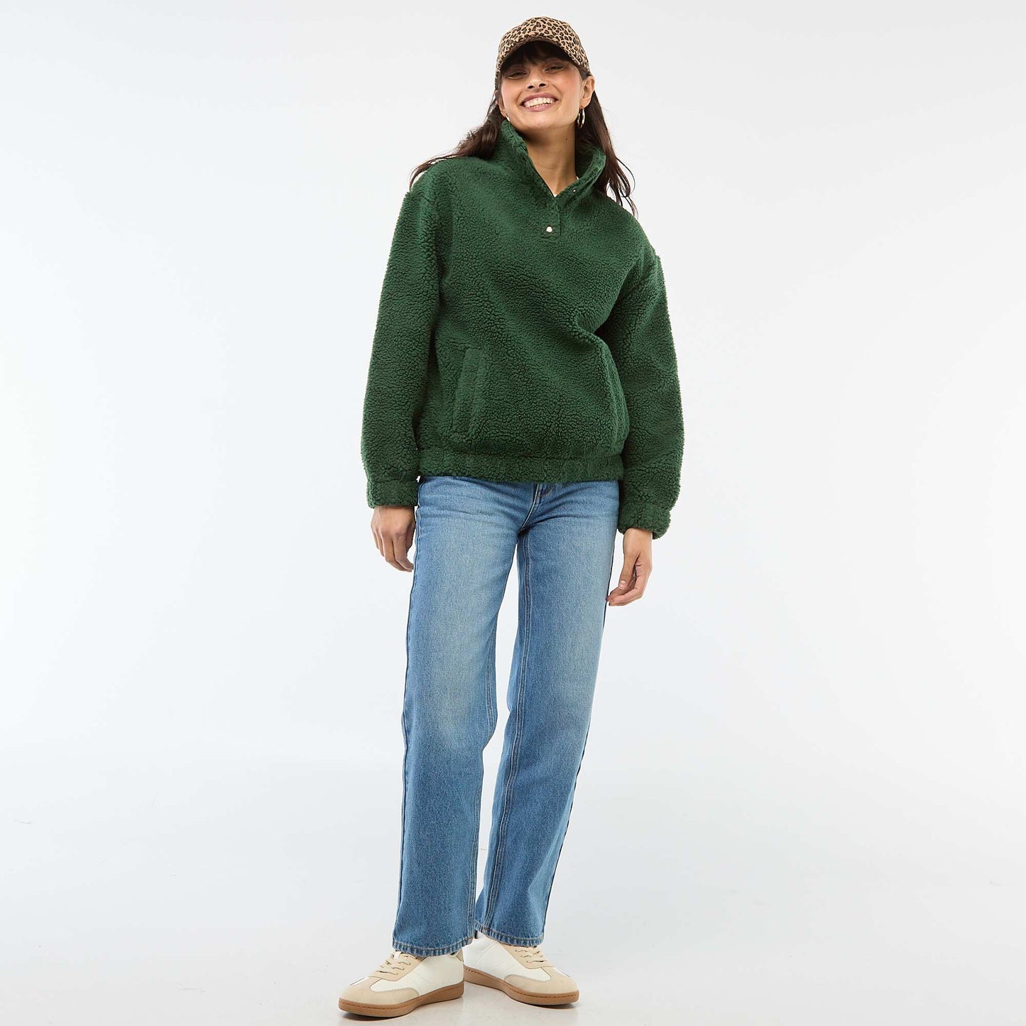 Sweat en maille bouclette imprimé VERT