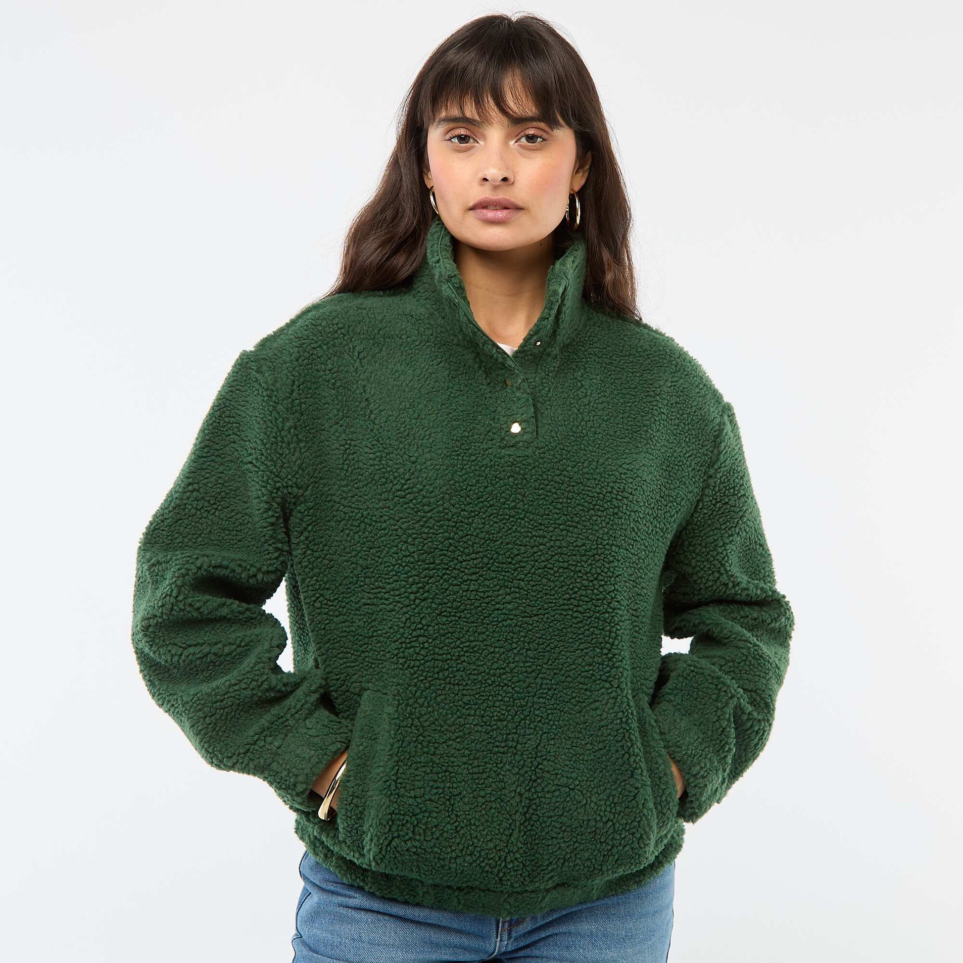 Sweat en maille bouclette imprimé VERT