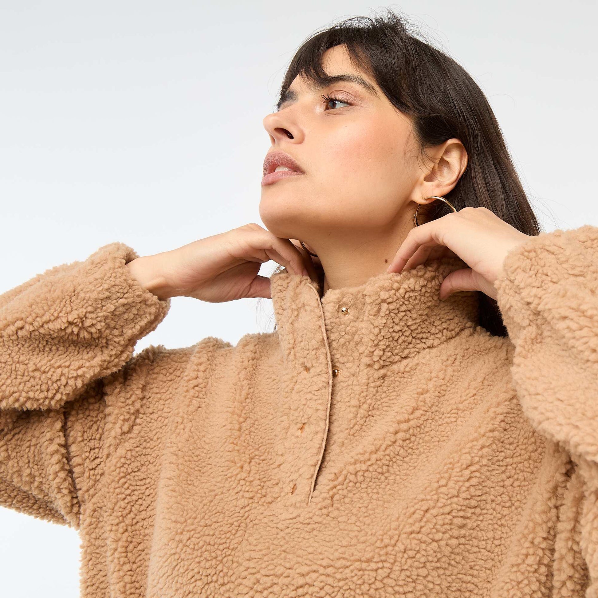 Sweat en maille bouclette imprimé MARRON