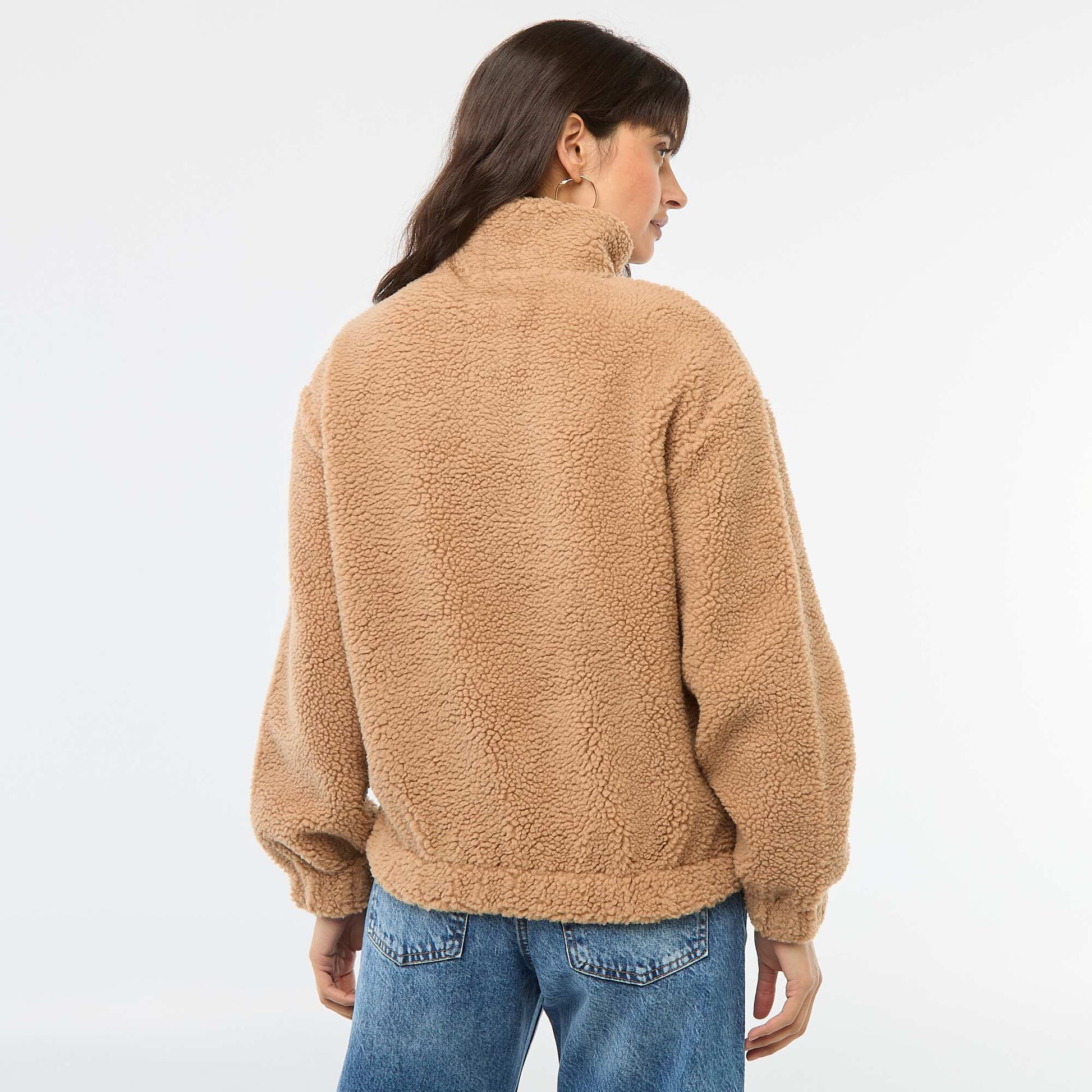 Sweat en maille bouclette imprimé MARRON