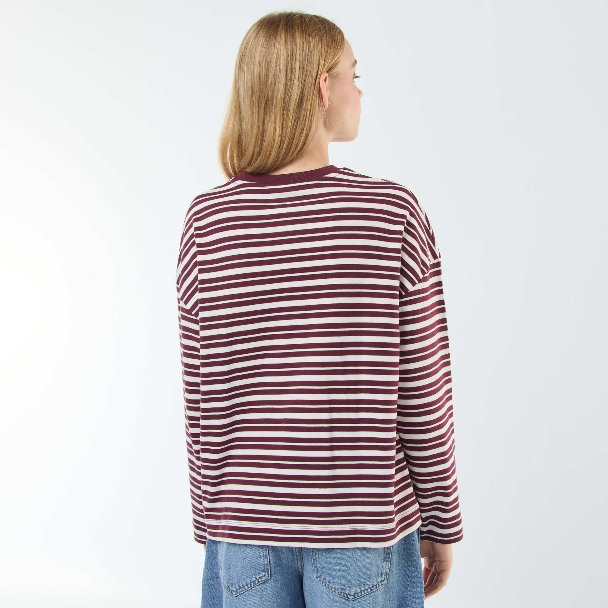 T-shirt à manches longues à rayures MARRON