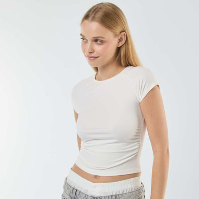 T-shirt froncé uni BLANC