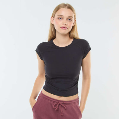 T-shirt froncé uni NOIR