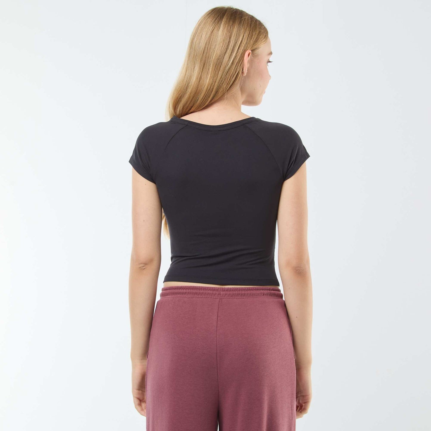 T-shirt froncé uni NOIR
