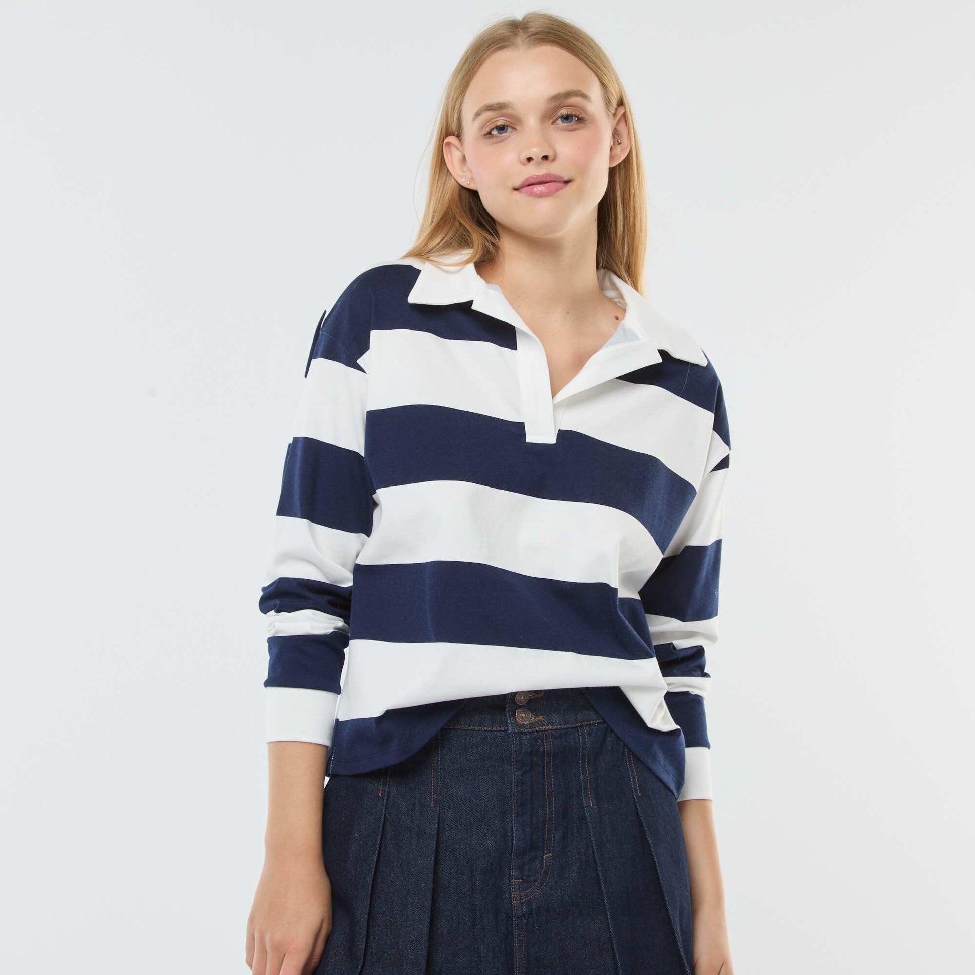 T-shirt polo oversize rayé BLEU