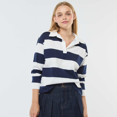 T-shirt polo oversize rayé BLEU