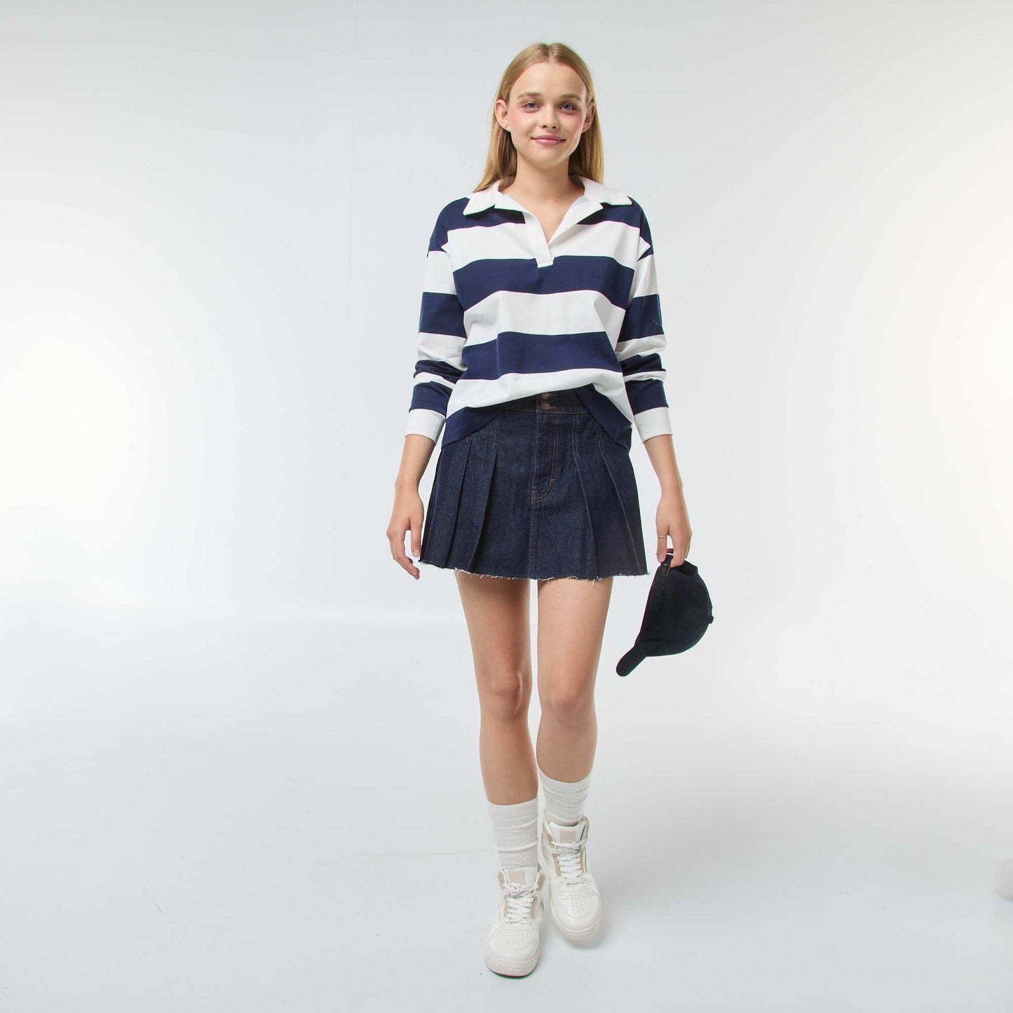 T-shirt polo oversize rayé BLEU